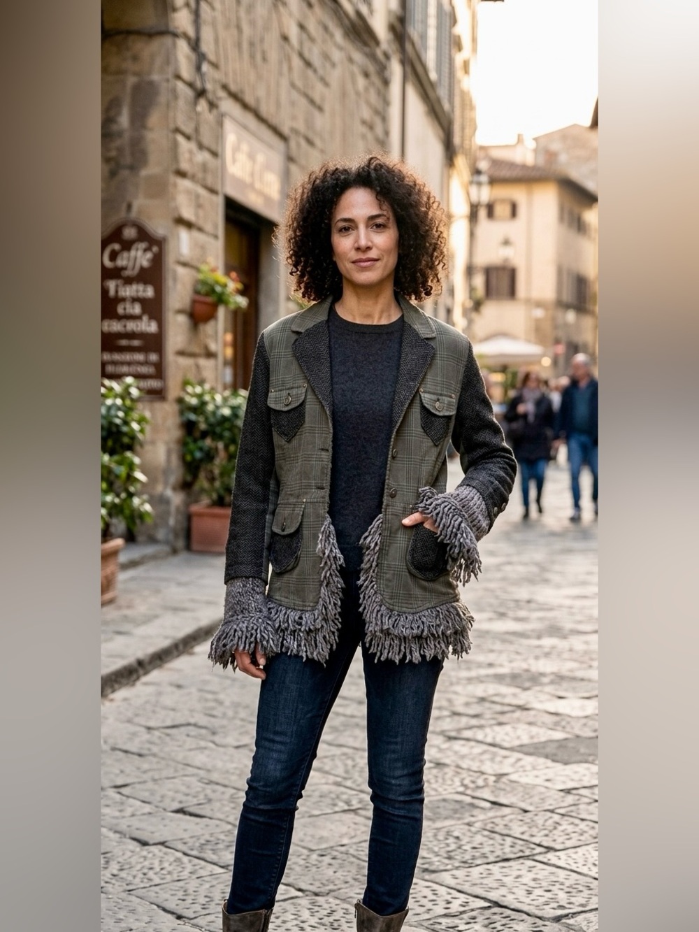 Tricot Chic Italy Gorgeous Greige Multi-Media Jacket US 14 EU 44 #boho #grunge